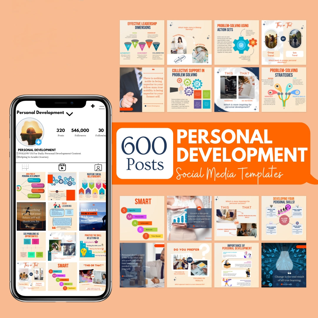 Pack Personal development social media design templates