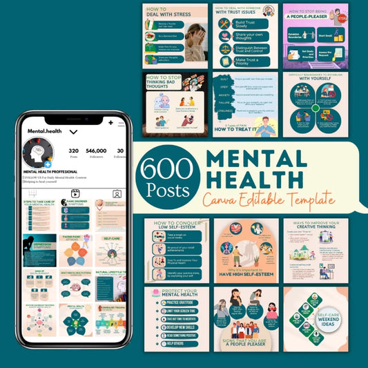 Pack mental health social media design templates